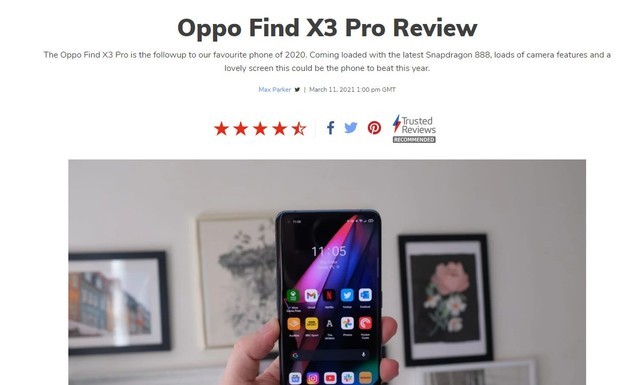 外媒点评OPPO Find X3 Pro:年度最佳屏幕之一 